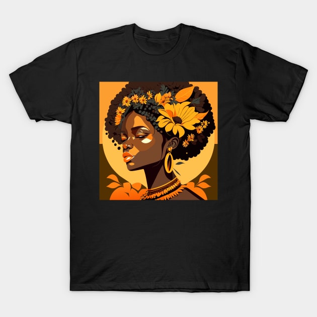 Afro Sunflower lady T-Shirt by Lilbangdesigns